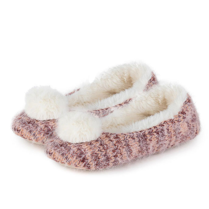 totes Ladies Fluffy knit Ballet Slipper Berry Extra Image 2